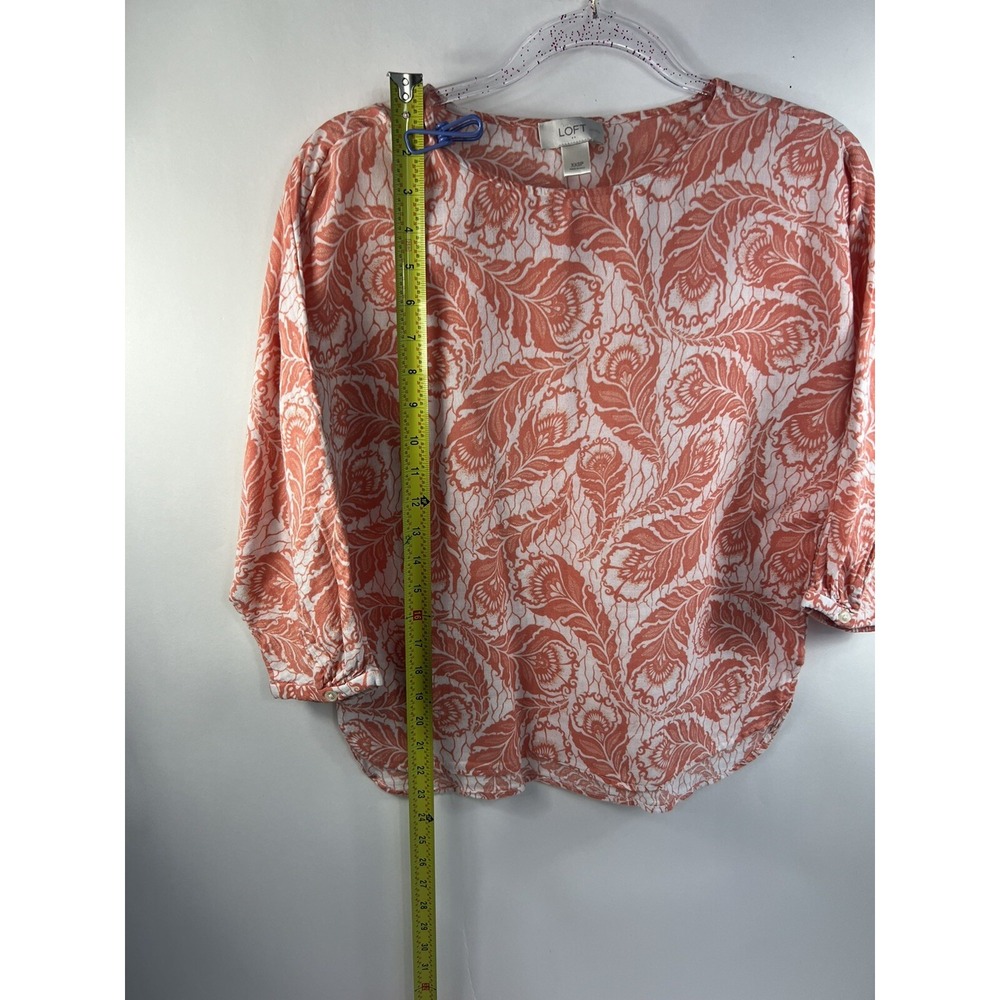 Loft Top Petites Women's Sz XXSP Orange Dolman Roll Tab 3/4 Sleeves Side Slits - Picture 5 of 8